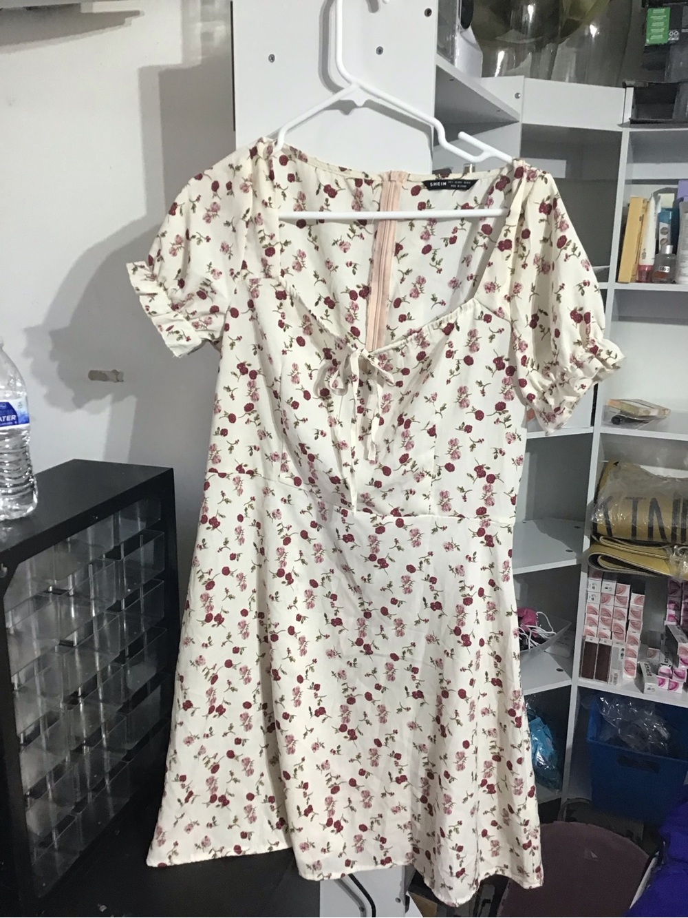 SHEIN Cream Mini Dress with Red Floral Print